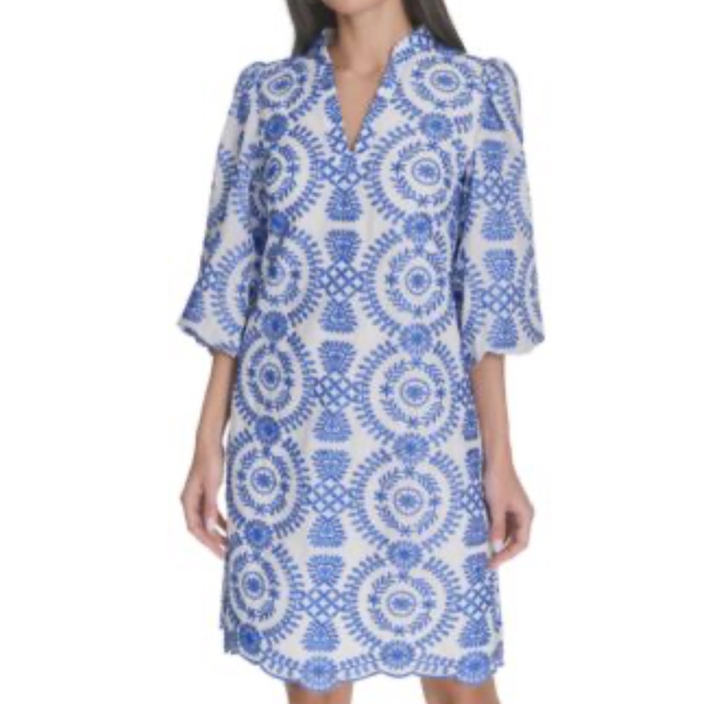 Blue and white Mini Crochet Lace dress from SundayUp Large